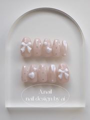 パールリボン＆ハートのグレージュネイル⋆*