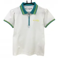 【美品】オークリー 半袖ポロシャツ 白×グリーン 格子織生地 ハーフジップ レディース M ゴルフウェア Oakley