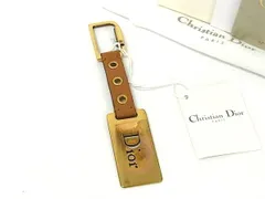 ■美品■ ChristianDior クリスチャンディオール レザー キーリング キーホルダー バッグチャーム ゴールド系×ブラウン系 FS2546