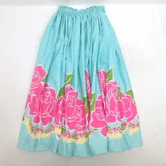 D■フラダンス用■ハンドメイド 薔薇柄 パウスカート フリーサイズ ハワイアン■水色/63t【中古】