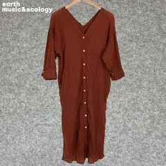 earth music&ecology ブラウン Vネック 長袖ワンピース Fサイズ