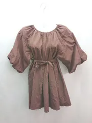 ◇ ◎ JUNOAH ジュノア パフスリーブ袖 コットン生地 綺麗め 上品 無地 半袖 ブラウス サイズM ブラウン レディース E  【1307210005139】