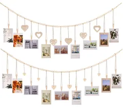 新品 siawadeky 写真ガーランド 壁掛け 2タイプ入 写真ディスプレイ 木製ビーズ写真収納 クリップ付き 写真ストリング フォトホルダー 木製フォトガーランド 写真飾り 背景壁装飾 ボヘミアン 部屋飾り