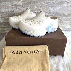 ★Louis Vuitton ルイ・ヴィトン シャークライン サンダル スニーカー 23年 ラバー 靴 5 24.5㎝ メンズ レディース  ホワイト×ライトブルー インソール取り外し可 厚底 サンダル クロッグ PAWNSHOPRiZ  パウンショップリズ