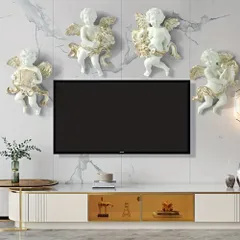 ホームデコレーション おしゃれ アンティーク 天使 壁飾り ヴィンテージ 壁 リビングルーム 装飾品 パンチマウント アンティークホワイト ２個セット