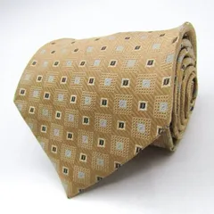 ジャンニヴァレンチノ ブランドネクタイ 格子柄 幾何学模様 スクエア柄 シルク 日本製 メンズ ベージュ GIANNI VALENTINO 【中古】