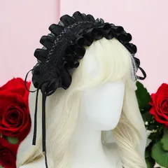 フリル　リボン　ヘッドドレス 黒 ブラック　ロリータ ゴシック イベント ハロウィン　ゴスロリ　C232