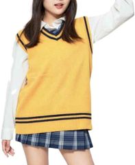 スクール ライン ニット ベスト 制服 学校 からし カラシお揃い 韓国
