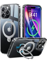 ★CASEKOO iPhone 16 Pro 用ケース クリア 米軍規格保護 フィット感 MagSafe対応 最大25W急速充電対応 横縦両立 角度自在 超強磁力 耐衝撃 高耐久性  ケース 6.3インチ「MagicStand Pro KORI」（クリア）
