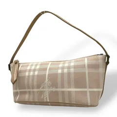 【美品】BURBERRY バーバリーロンドン チェック ショルダーバッグ キャンバス レディース ホースロゴ アクセサリーポーチ レザー 本革 ピンクベージュ ゴールド金具 U14