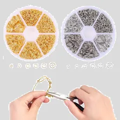 【在庫処分】イヤリング 金具 ピアス 10mm 基礎パーツ / / DIY用 / / 手芸用品 / 8mm クラフト用品 7mm 6mm ゴールド+シルバー 5mm 4mm 約1750個入り シルバー ゴールド 透明ケース 丸カン 丸カン 付き パーツ アクセ