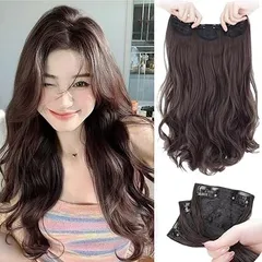 YIYUウィッグ エクステ 付け髪 ワンタッチエクステ ロング 巻き髪3枚セットウィッグ ヘアエクステ クリップエクステ ウィッグ ロング カール つけ毛 (ダークブラウン, 45cm)