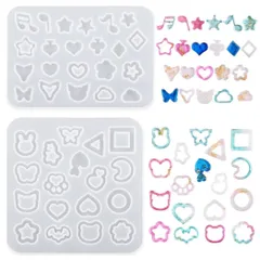 レジン型 シリコンモールド セット ピアス イヤリング用 ハート 音符 蝶 肉球 図形 UVレジン