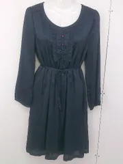 ◇ ◎ NATURAL BEAUTY BASIC 水玉 ドット 長袖 膝丈 ワンピース サイズＭ ネイビー ブラック レディース  【中古】 【1206230004965】