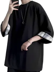 emptio エンプティオ ルーズフィット 半袖 オシャレ トップス シャツ 大きいサイズ オーバーサイズ メンズ インナー 速乾 七分袖 ピステシャツ tシャツ カジュアル(モードブラック,  3XL)