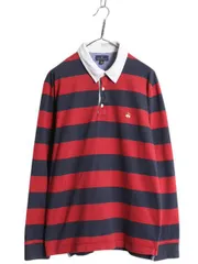 【お得なクーポン配布中!】 ブルックスブラザーズ ボーダー ラガーシャツ メンズ XL / 古着 ラグビー コットン 長袖シャツ ワンポイント ツートン 赤 紺 大きいサイズ