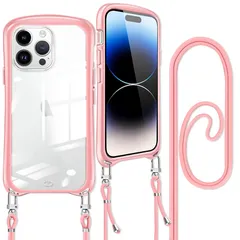 iPhone 14 Pro ケース ショルダー クリア iPhone 14Pro カバー 首掛け 肩掛け 斜めかけ iPhone 14プロ 縄掛けケース 可愛い かわいい 透明 韓国 耐衝撃 ストラップ付き クロスボディ アイフォン 14プロ スマホケース 1