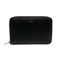 極 美品 保存箱 袋付き CELINE セリーヌ ロゴ レザー 本革 ラウンドジップ 二つ折り 財布 ミニ ウォレット ブラック イエロー 79015