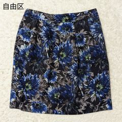 自由区 タイトスカート 台形スカート スカート 花柄 総柄 大きいサイズ L 40 ブルー グレー ブラック
