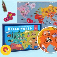 世界地図　ワールドマップ　パズル　マグネット　人　建物　世界遺産　動物　知育玩具