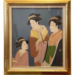 田中針水 日本画 童子図 折鶴遊び 子ども人物像 額装 箱付 大判作品