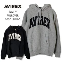 AVIREX アヴィレックス　デイリー　プルオーバー　パーカー　スエット　スウェット　トレーナー　ビッグロゴ　アップリケ　783-3931006　オックスフォード　グレー　ブラック　アビレックス　ミリタリー　暖かい　黒　灰色　裏起毛　肌触りが良い