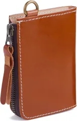 革獅子 小銭入れ メンズ コインケース 本革 L字型 取り出しやすいマチ付 財布 YKKファスナー フック付 光沢レザー( キャメル)