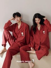 スヌーピメンズ もこもこパジャマペアセット とても可愛い秋冬パジャマ  カップル ワンコ  ルームウェア  モコモコ、ふわふわパジャマ上下2点セット  ジャガードニットプルオーバー 男女兼用