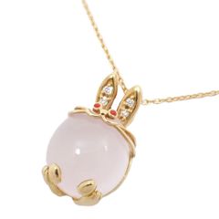 Ponte Vecchio ポンテヴェキオ アミケッティ ラビット うさぎ ネックレス K18/ローズクォーツ/ダイヤモンド0.01ct【いおき質店】
