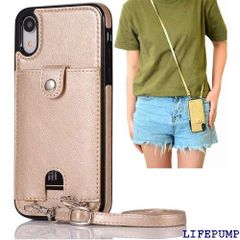 Cavor iPhone X/iPhone XSスマホ ケース 肩掛け 首かけ 斜めがけ ショルダー iPhone XSカード収納 iPhone XS手帳型 カバー iPhone X カバー iPhone X 背面 手帳型 iPhone け-ゴールド 128
