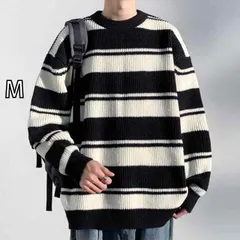 [M]メンズ ファッション 服 男性用 オシャレ シンプル 大人 かっこいい 大きいサイズ ストリート 紳士服 ストライプセーター 厚手 セーター ラウンドネック 長袖 セーター