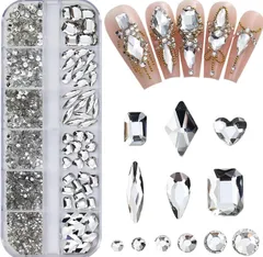 ハート ひし形 キラキラ 水滴形 立体 フェスティバル 飾り 女性 大容量セット1 デート DIYネイル ガラスストーン ラインストーン 箱入り ネイルアートパーツ 【約1130個入り】 ネイルパーツ(12種類) LeTradeJP