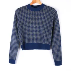 ナチュラルビューティーベーシック 長袖ニット セーター 総柄 クルーネック トップス レディース Mサイズ ブルー NATURAL BEAUTY BASIC 【中古】