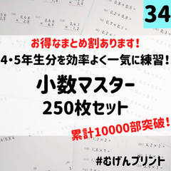 34.小学4年5年の小数特訓ドリル、かけ算わり算、算数、計算プリント、朝学習