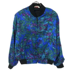 アリア 90s 総柄 ジップ ブルゾン M ブルー系 Alia 肩パッド入 ジャケット オールド レディース