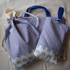 ぞうさんの通園通学3点セット（レッスンバッグ・シューズケース・持ち手付き巾着）