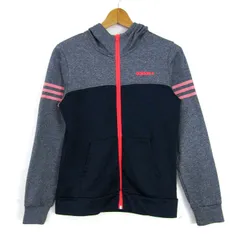 アディダス ジャージ NEO スポーツウエア フード付 ジャケット アウター レディース Mサイズ ネイビー系/グレー系 adidas 【中古】