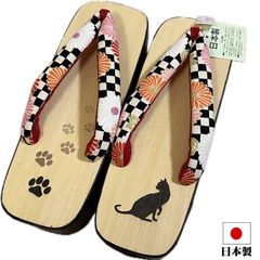 下駄 猫柄 やさしい履き心地の 高級 桐下駄 （和柄：白木台）浴衣 夏祭り 花火