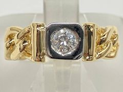 【簡易鑑別書付き】／K18 イエローゴールド／Pt900 プラチナ／ダイヤモンド0.12ct／約3.5号／総重量約3.0g／指輪／リング