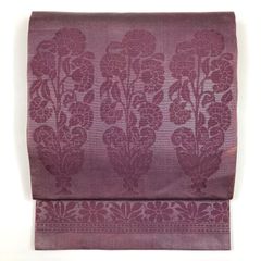 リユース帯 袋帯 紫 カジュアル 切箔 植物 オリエンタル 六通 未洗い MS1430