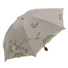 [シノワズリーモダン]日傘 折りたたみ レディース１級遮光 UVカット 晴雨兼用 耐久撥水 軽量 花鳥刺繍 (グレー)