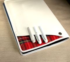 B5大学ノートサイズ【Cover pocke付きカバー】２冊用■合皮/チェック■ホワイト