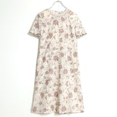 レリアン★半袖ワンピース サイズ9 ベージュ系 麻混の風合い♪花柄 z14297