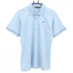 ★値下げ★ミズノ 半袖ポロシャツ ライトブルー 袖ライン 胸刺しゅう メンズ L ゴルフウェア MIZUNO