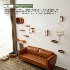 壁掛け式キャットステップ 猫用ジャンプ台 爪とぎポール付き 猫ハウス一体型（木目調／省スペース）