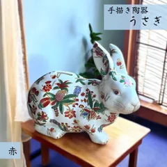 美品】ウサギ兎白兎陶器置物インテリア工芸品美術品A1069