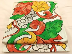 平和屋着物◎六通柄袋帯　唐織　葡萄蔦の葉文　銀糸　正絹　逸品　BAAT8593du