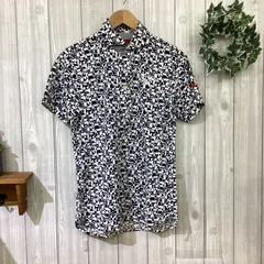26中古　キャロウェイ Callaway メンズ ニットシャツ ワイドカラー プルオーバー 幾何学模様 Mサイズ 半袖 MS0011