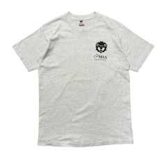 90s USA製 古着 FRUIT OF THE LOOM ヴィンテージ Tシャツ ワンポイント 両面プリント メッセージ ライオン 企業 霜降り ホワイト グレー Lサイズ