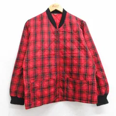 M/古着 長袖 キルティング ジャケット メンズ 70s タロン 赤他 レッド チェック 25oct21 中古 アウター
